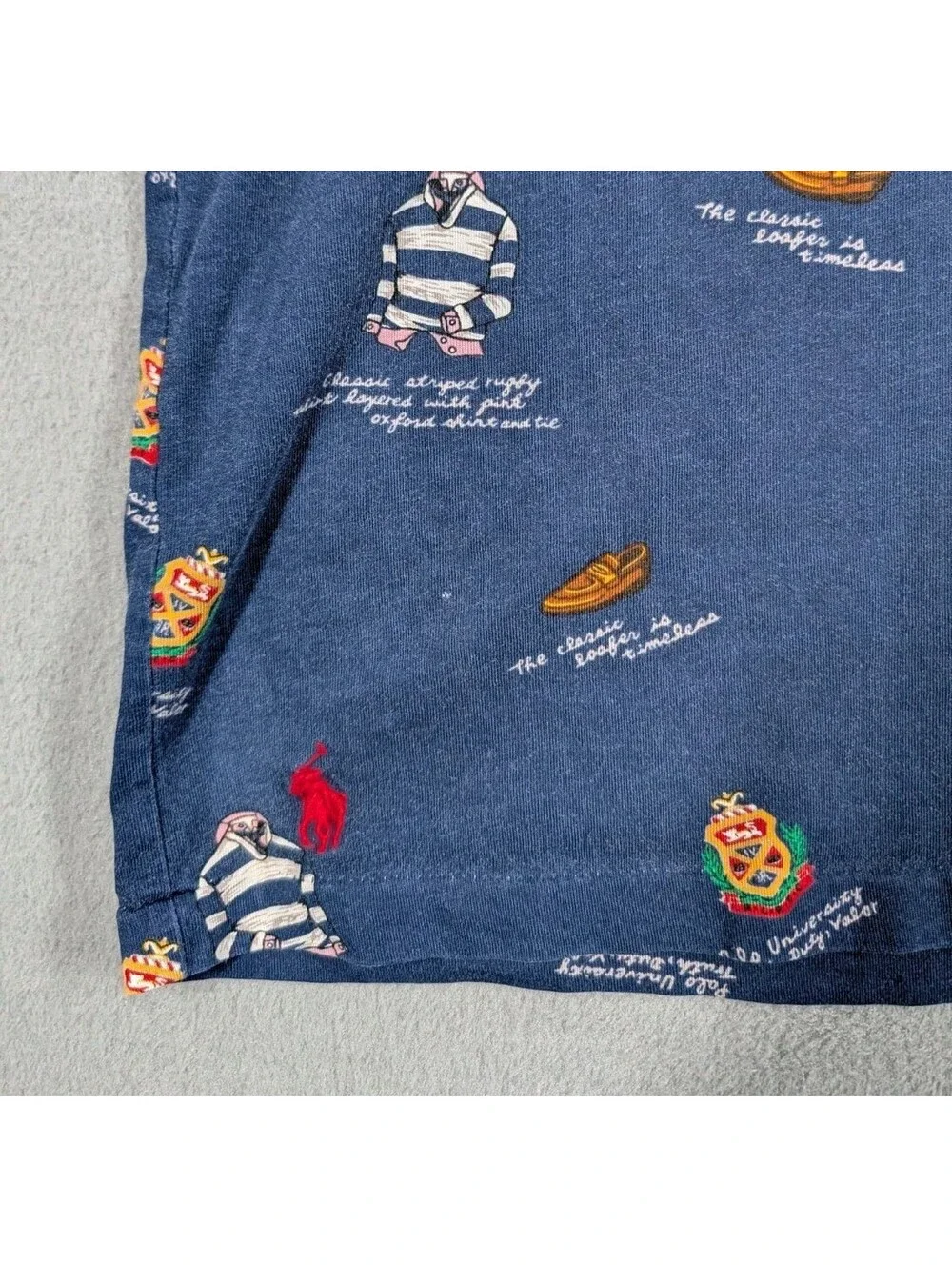 Polo Ralph Lauren Mens 2XLT Blue Pocket T Shirt Crest Rugby Print All Over Print